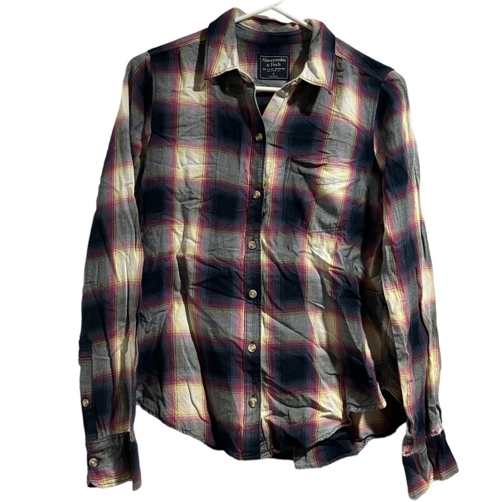 Abercrombie plaid shirt button down viscose cotton blend small fall vibes preppy